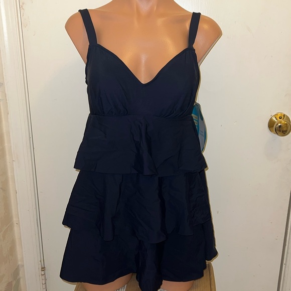 Swim Solutions Other - NWT swim solutions one piece swimsuit swim dress size 10 navy